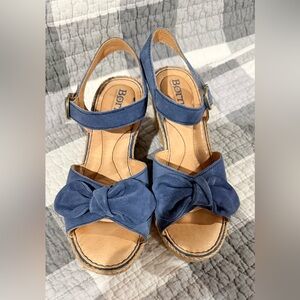 Brand New- Born Women's Denim Espadrille wedges. Size 7.